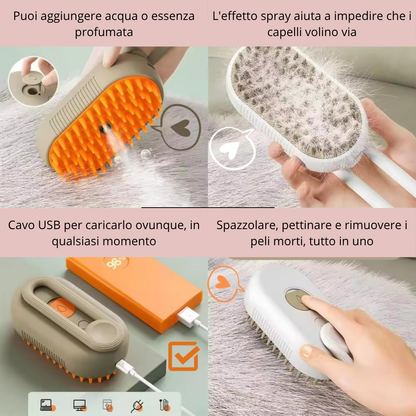 Spazzola elettrica 3 in 1 per cani con vapore - Pettina, massaggia e rimuovi i peli morti senza sforzo!