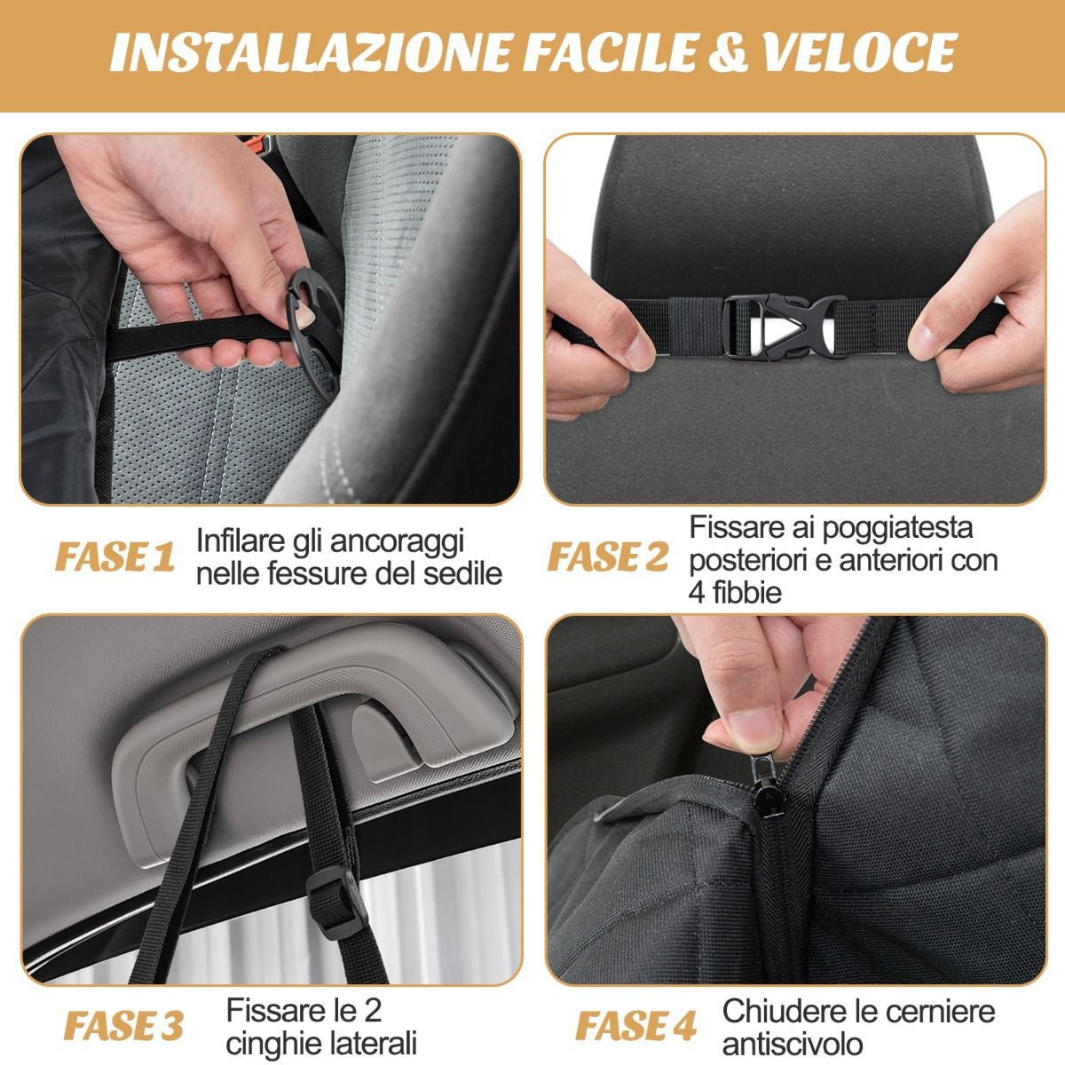 Coprisedile Auto per Cani Impermeabile E Antigraffio, Copertura Sedile Antiscivolo per Cani Con Finestre in Rete Nero