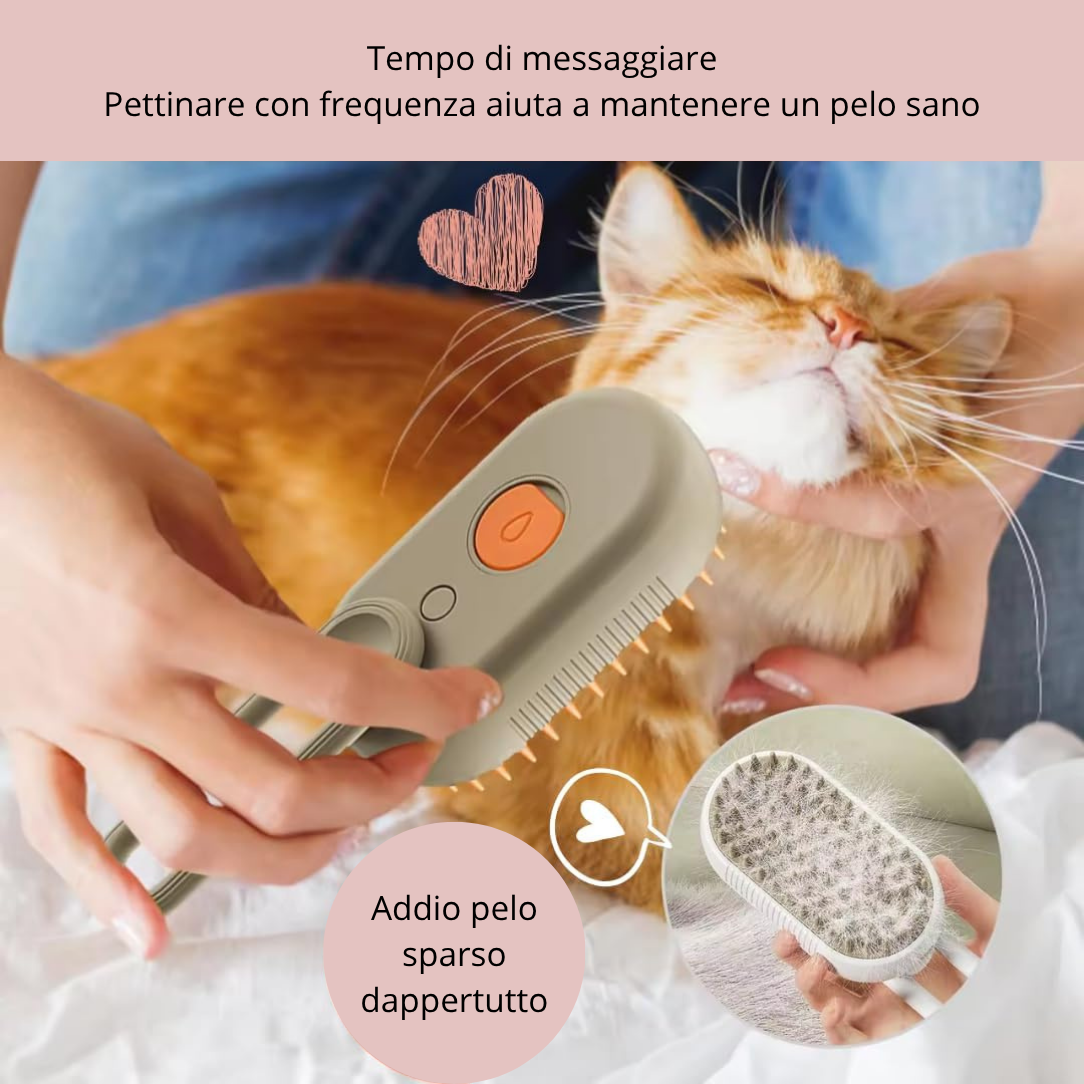 Spazzola elettrica 3 in 1 per cani con vapore - Pettina, massaggia e rimuovi i peli morti senza sforzo!
