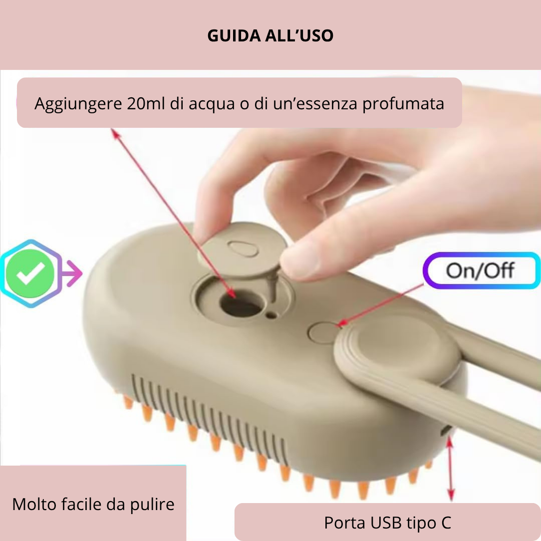 Spazzola elettrica 3 in 1 per cani con vapore - Pettina, massaggia e rimuovi i peli morti senza sforzo!