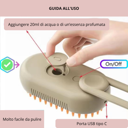 Spazzola elettrica 3 in 1 per cani con vapore - Pettina, massaggia e rimuovi i peli morti senza sforzo!