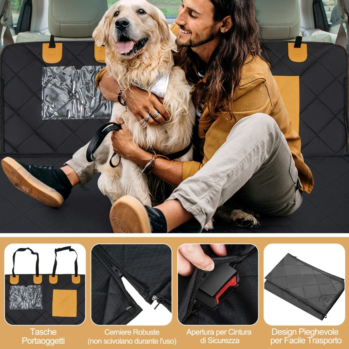 Coprisedile Auto per Cani Impermeabile E Antigraffio, Copertura Sedile Antiscivolo per Cani Con Finestre in Rete Nero