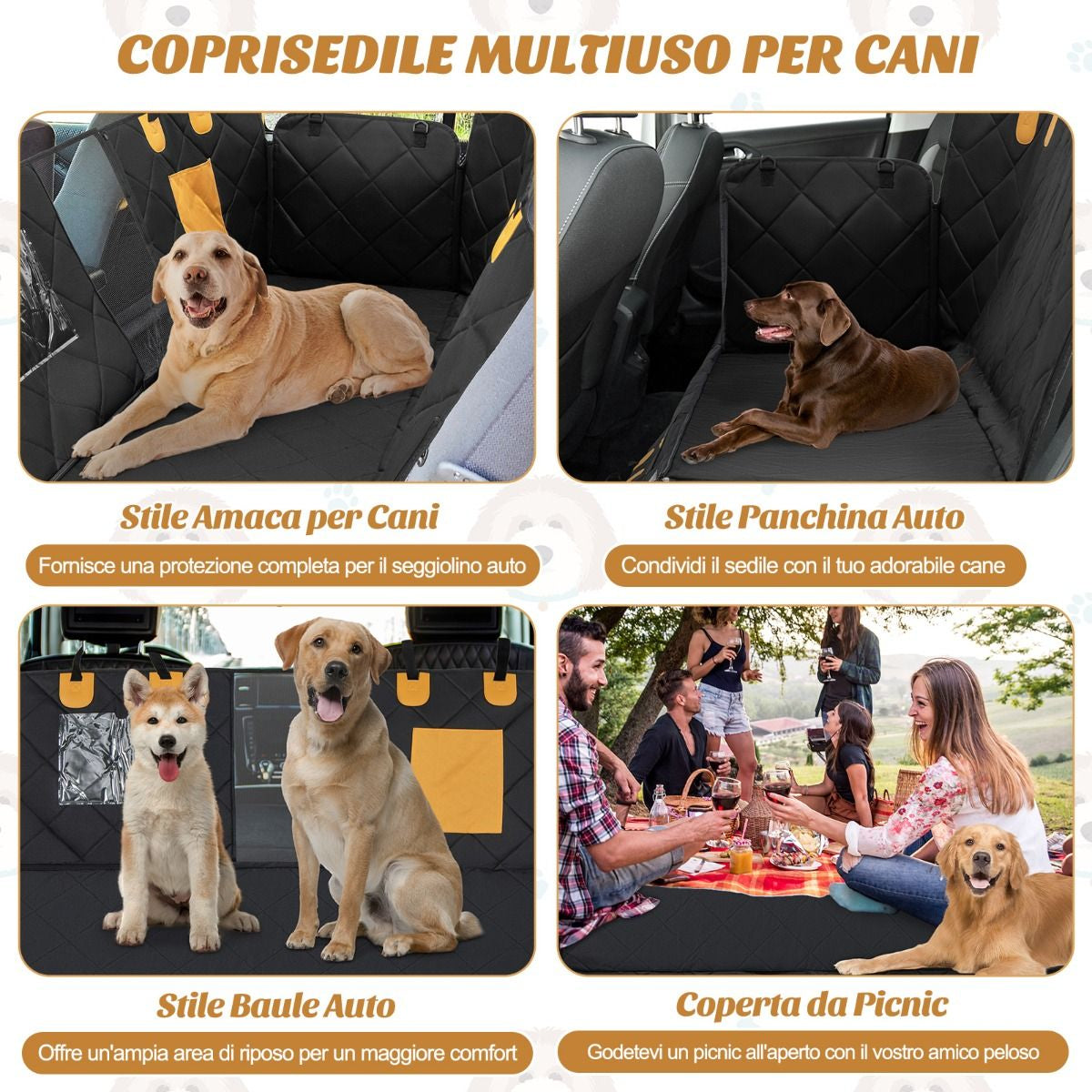 Coprisedile Auto per Cani Impermeabile E Antigraffio, Copertura Sedile Antiscivolo per Cani Con Finestre in Rete Nero