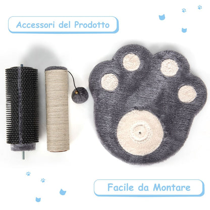 Tiragraffi per Gatti Grandi Adulti a Forma Di Zampa, Albero Tiragraffi Con Piattaforme Amaca 38X38X52Cm Grigio