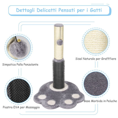 Tiragraffi per Gatti Grandi Adulti a Forma Di Zampa, Albero Tiragraffi Con Piattaforme Amaca 38X38X52Cm Grigio