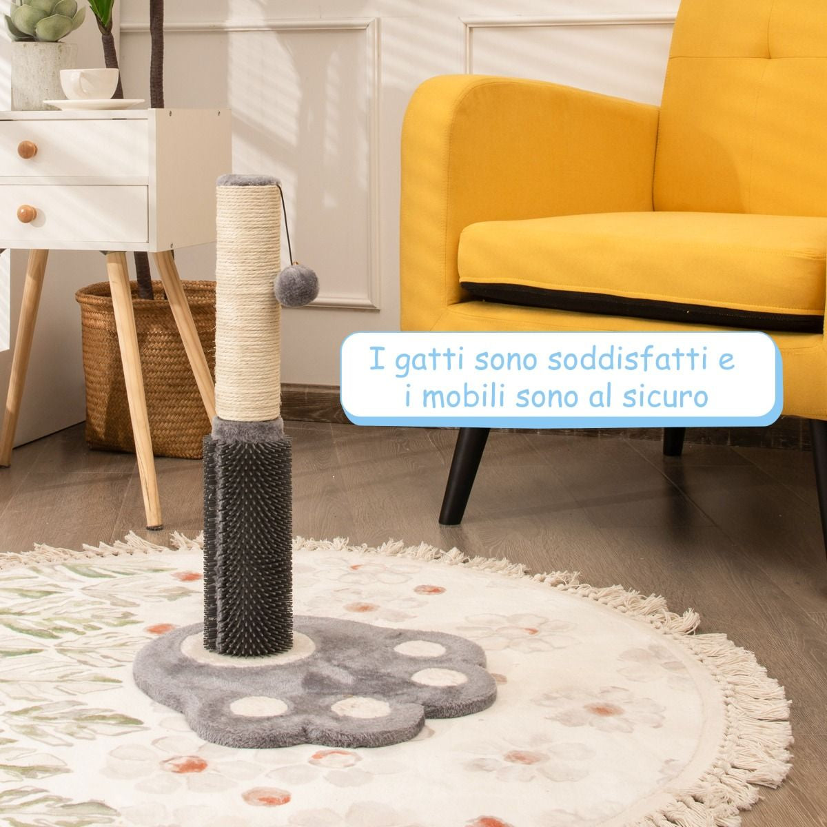 Tiragraffi per Gatti Grandi Adulti a Forma Di Zampa, Albero Tiragraffi Con Piattaforme Amaca 38X38X52Cm Grigio