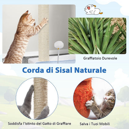 Albero per Gatti a Tema Oceanico Con Pali Tiragraffi Rivestiti in Sisal, Torre per Gatti a 3 Livelli 49X38X86Cm Blu